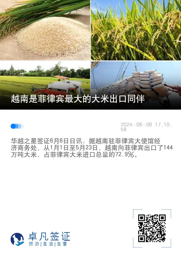 越南是菲律宾最大的大米出口同伴