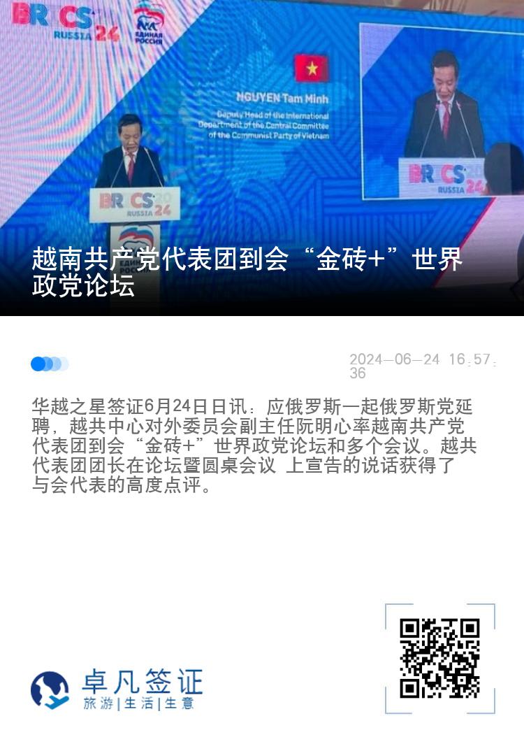 越南共产党代表团到会“金砖+”世界政党论坛