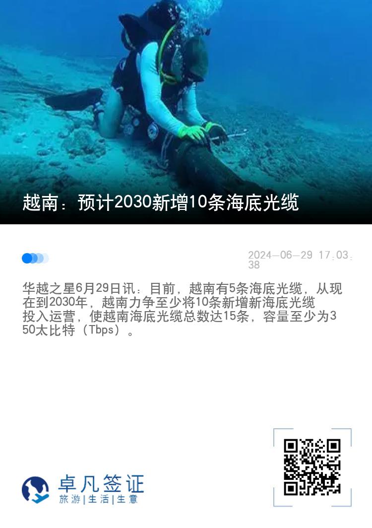 越南：预计2030新增10条海底光缆