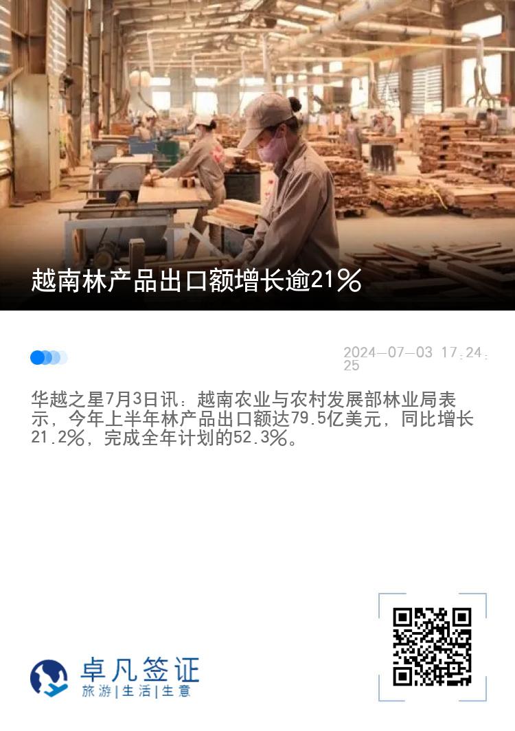 越南林产品出口额增长逾21%