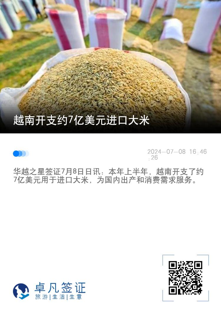 越南开支约7亿美元进口大米