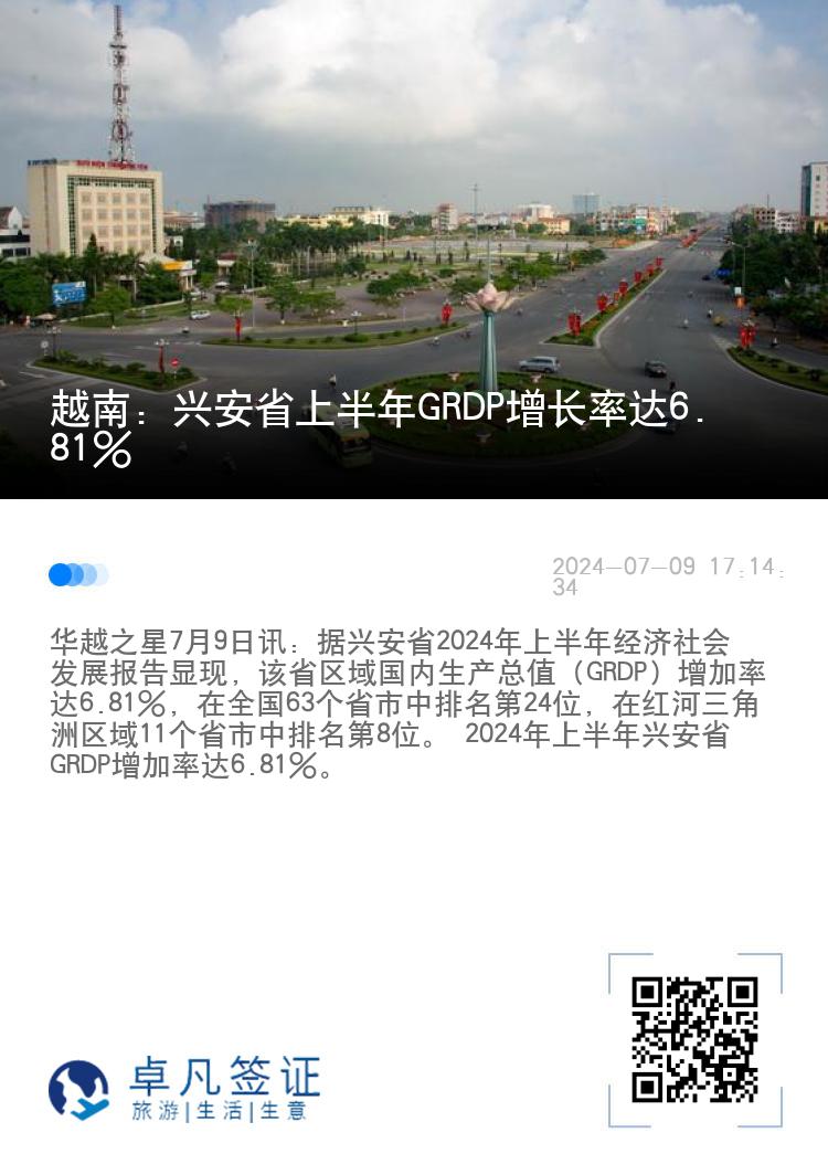 越南：兴安省上半年GRDP增长率达6.81%