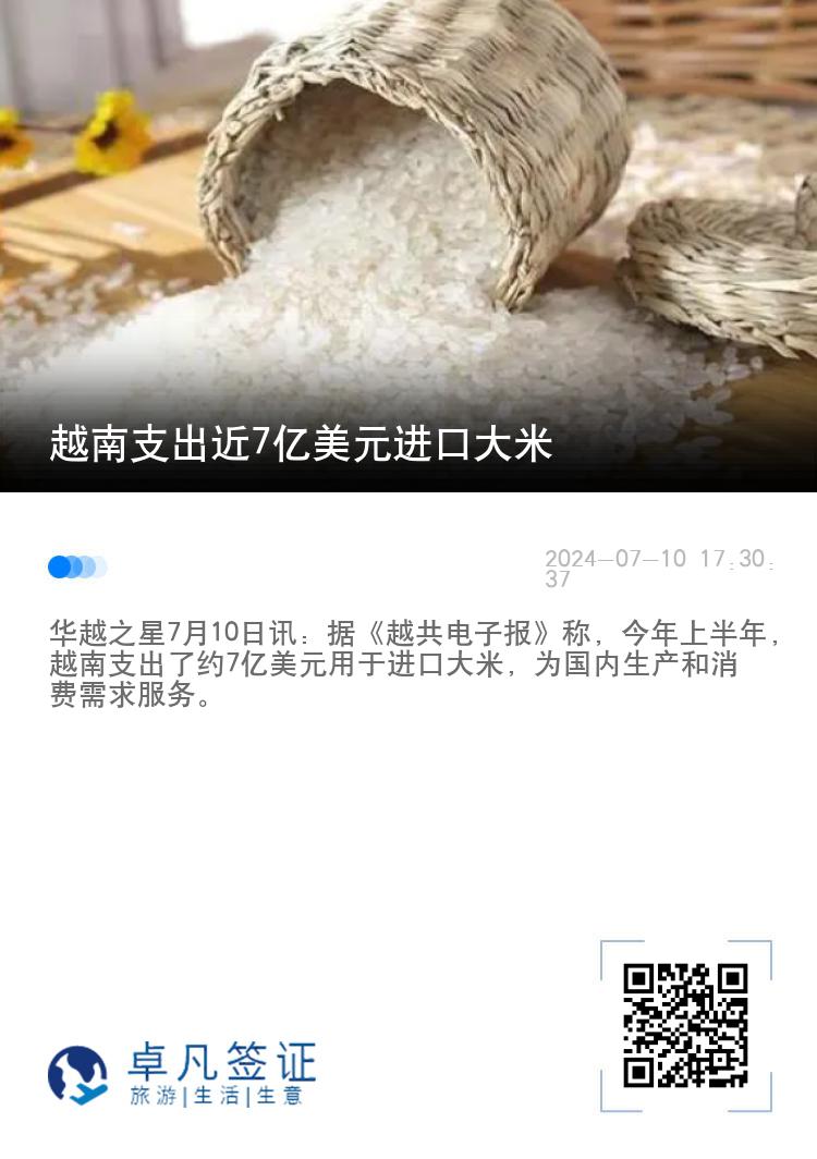 越南支出近7亿美元进口大米