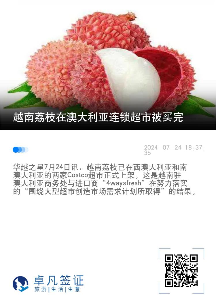 越南荔枝在澳大利亚连锁超市被买完