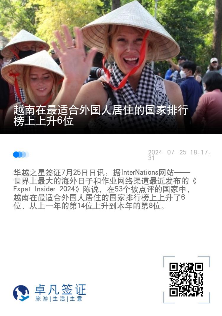 越南在最适合外国人居住的国家排行榜上上升6位