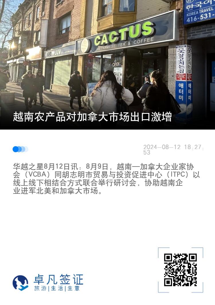 越南农产品对加拿大市场出口激增