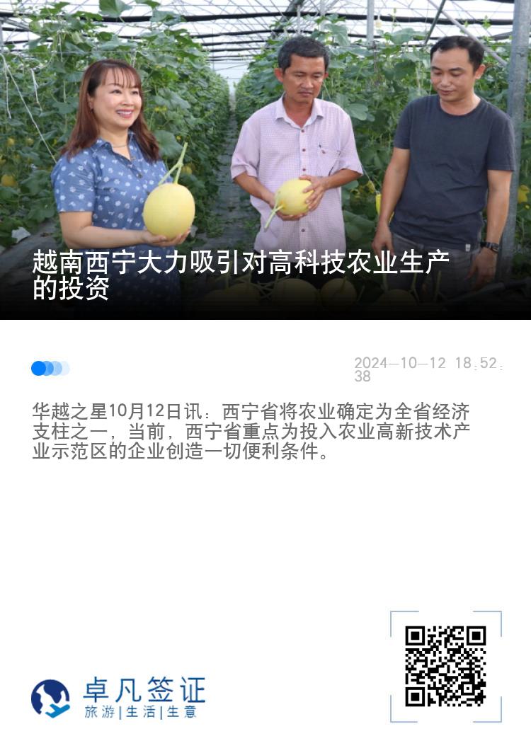 越南西宁大力吸引对高科技农业生产的投资