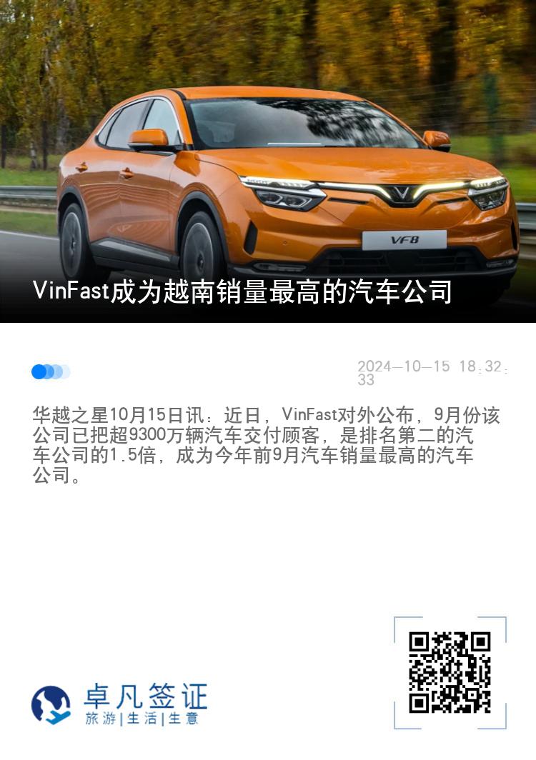 VinFast成为越南销量最高的汽车公司