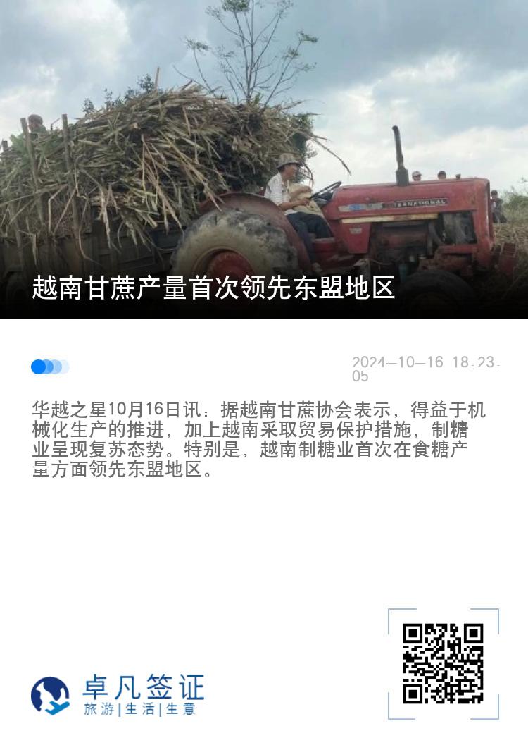 越南甘蔗产量首次领先东盟地区