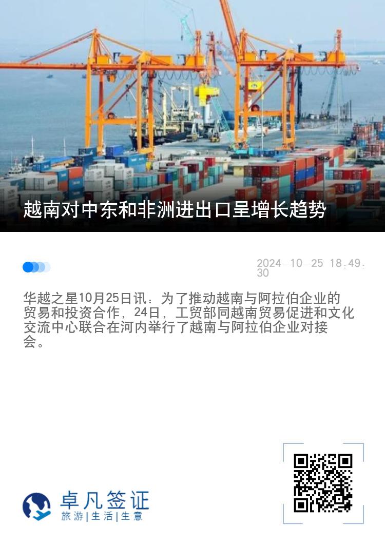 越南对中东和非洲进出口呈增长趋势