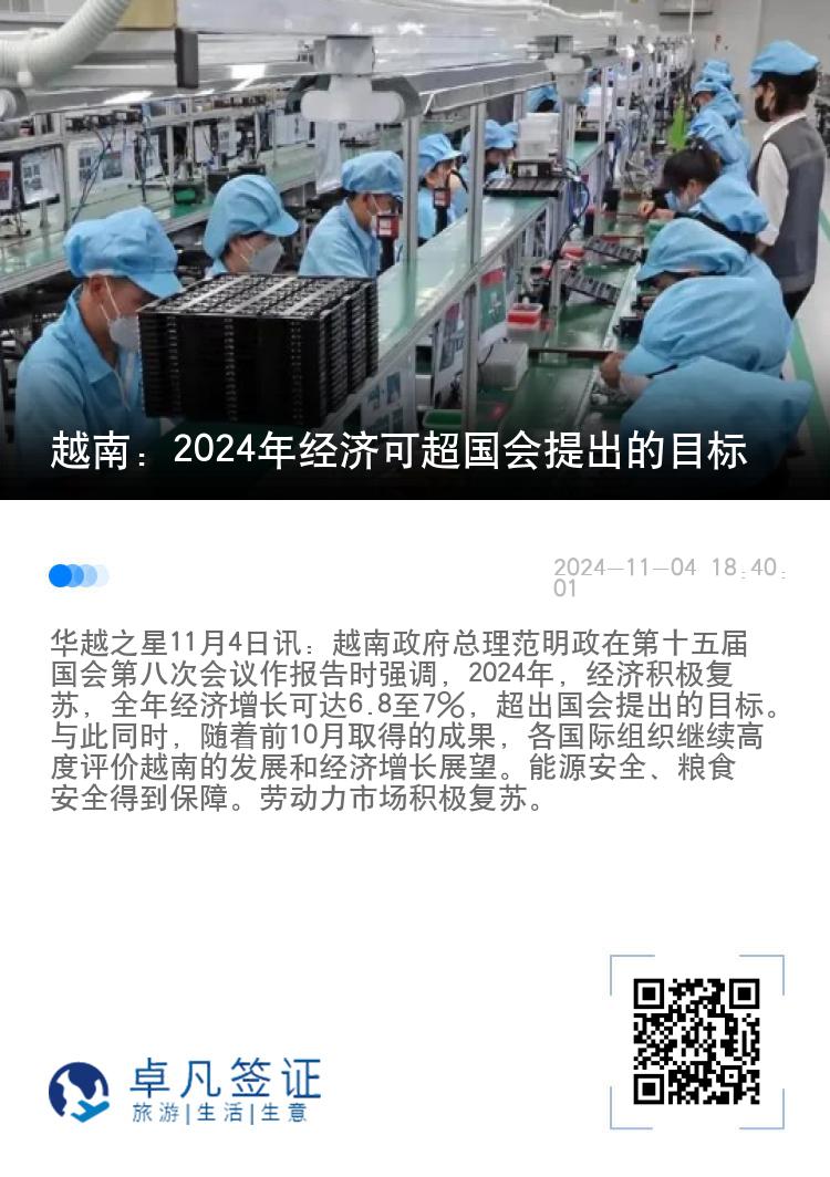 越南：2024年经济可超国会提出的目标