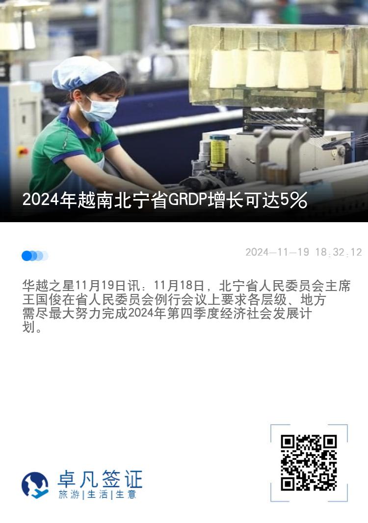 2024年越南北宁省GRDP增长可达5%