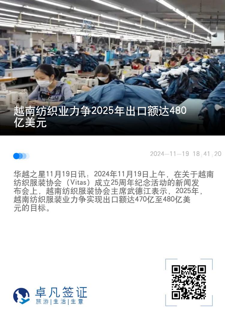 越南纺织业力争2025年出口额达480亿美元