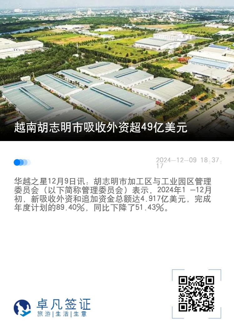 越南胡志明市吸收外资超49亿美元