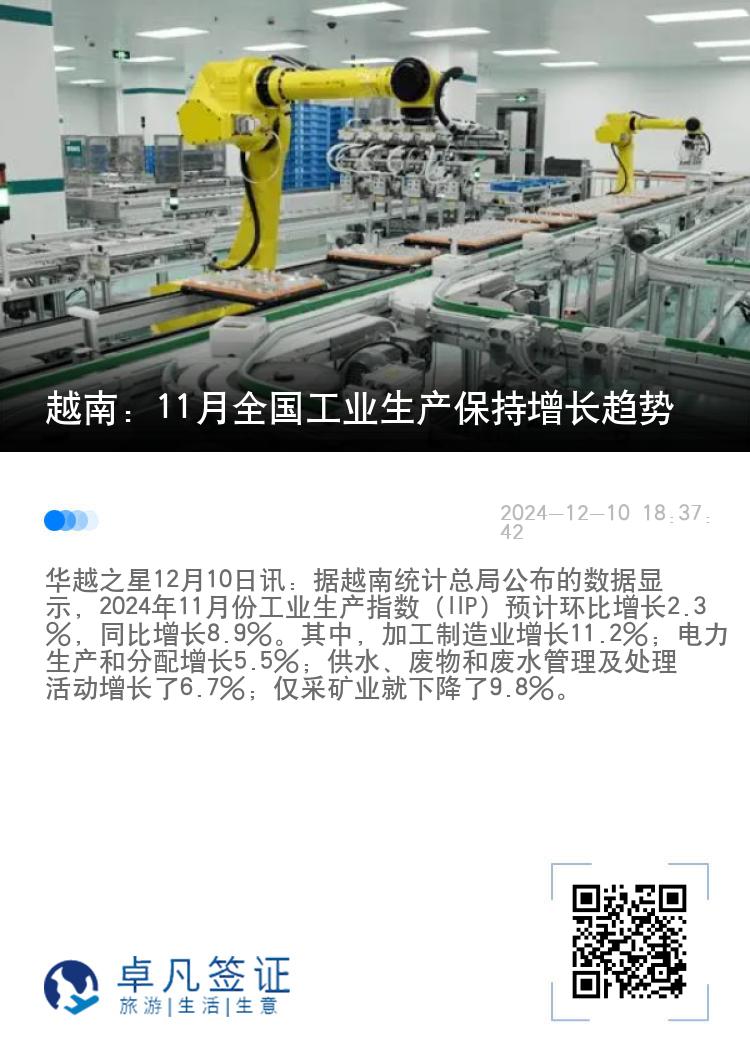 越南：11月全国工业生产保持增长趋势