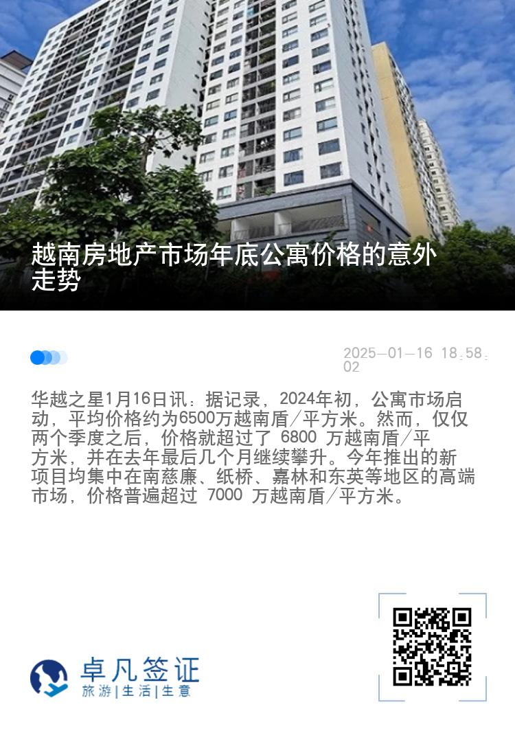 越南房地产市场年底公寓价格的意外走势