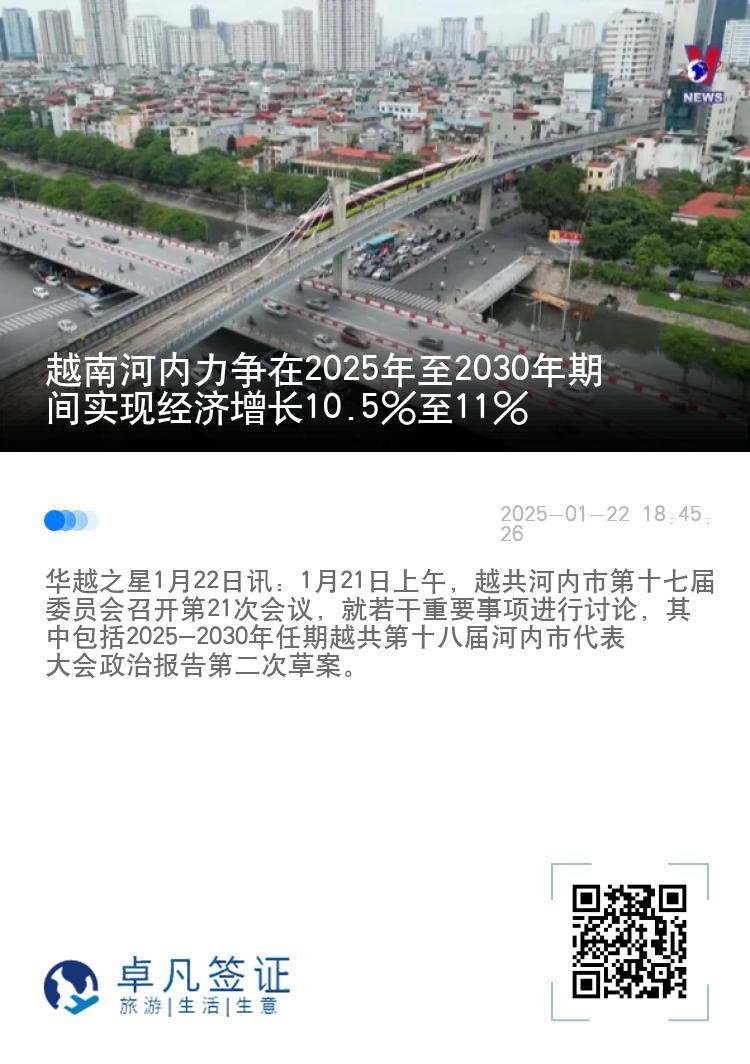 越南河内力争在2025年至2030年期间实现经济增长10.5%至11%